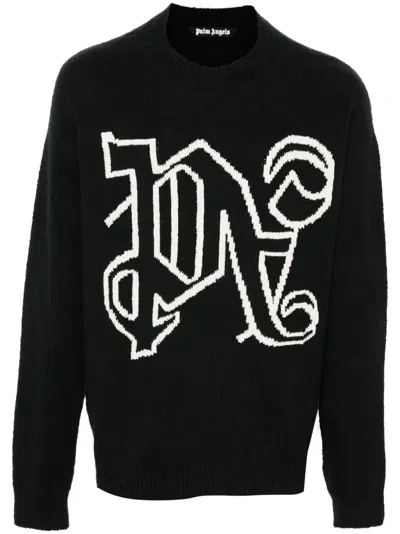 Palm Angels Intarsia-knit Logo Jumper In Black