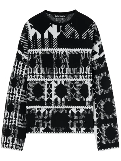 Palm Angels Intarsia-knit Monogram Jumper In Black