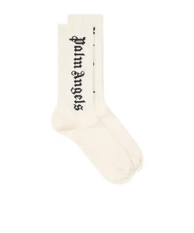 Palm Angels Logo-jacquard Ribbed Socks In Neutrals