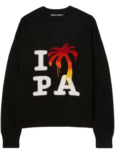 Palm Angels Intarsia-knit Logo Sweatshirt In Black