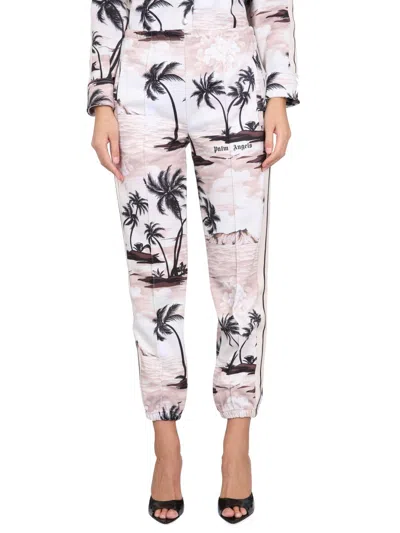 Palm Angels Island Print Trrack Pants In Neutral