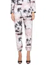 Palm Angels Island Print Elastic Waistband Trousers In White