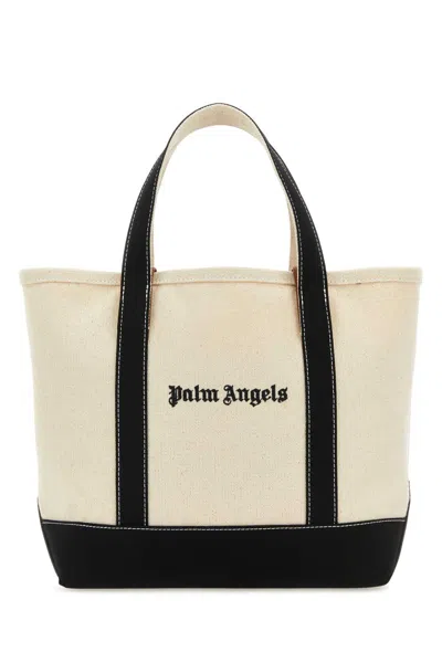 Palm Angels Palm-print Canvas Shopping Handbag With Dual Handle 28 Cm X 27 Cm X 15 Cm In White