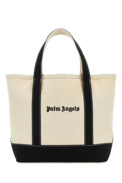 Palm Angels Ivory Canvas Shopping Bag In White