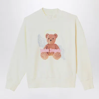 Palm Angels Ivory Cotton Sweatshirt With Logo Print In Brown