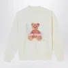 Palm Angels Ivory Cotton Sweatshirt With Logo Print In Brown
