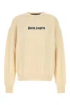 Palm Angels Logo Crew-neck Sweater With Ribbed Knit In Off White