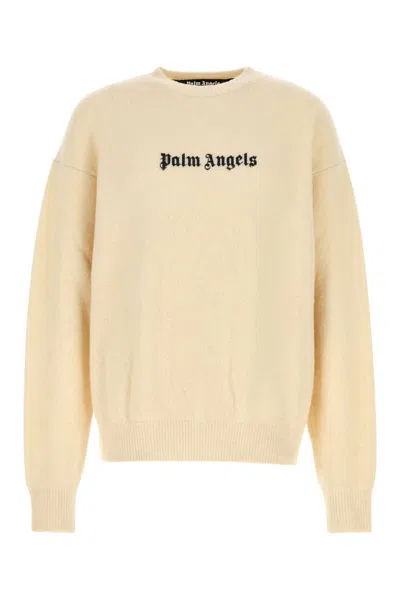 PALM ANGELS IVORY STRETCH WOOL BLEND SWEATER