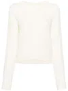 PALM ANGELS IVORY WHITE WOOL BLEND CREWNECK SWEATER WITH EMBROIDERED LOGO FOR WOMEN