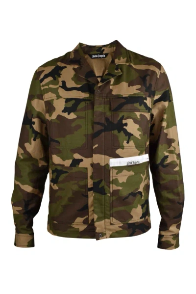 Palm Angels Khaki Camouflage Cotton Jacket In Brown