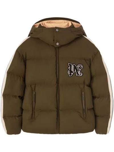 Palm Angels Men Track Monogram Puffer Jacket In Green