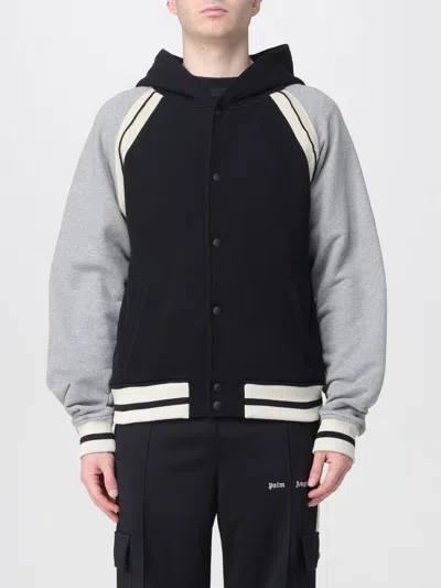 Palm Angels Curved Logo Varsity Jacket In Gray