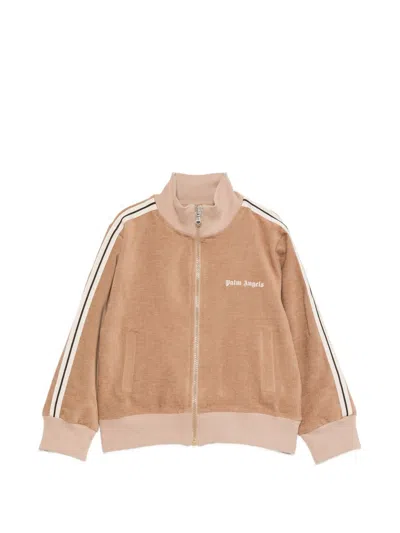 Palm Angels Kids' Jacket With Side Stripes And Logo Print In Brown