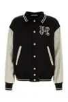 Palm Angels Blackwhite Logo Varsity Bomber Jacket In Black