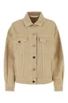 Palm Angels Gd Loose Bull Denim Jacket In Beigebei