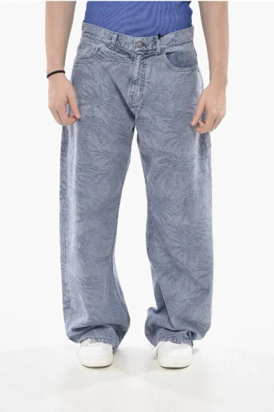 Palm Angels Jacquard Cotton-blend 5-pocket Pants Palms In Blue