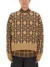 Palm Angels Embroidered Allover Monogram Jacquard Sweater In Brown