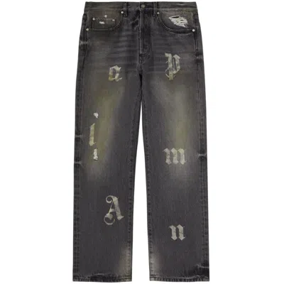 Palm Angels Logo-patch Loose Jeans In Black