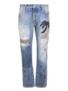 Palm Angels Palm Tree Patchwork Jeans In Blue