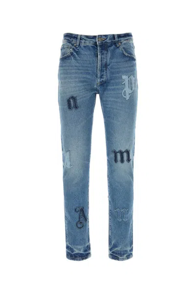 Palm Angels Blue Patch Jeans In Light Blue