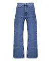 Palm Angels Monogram-embroidered Wide-leg Jeans In Blue