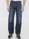 Palm Angels Monogram-embroidered Wide-leg Jeans In Blue