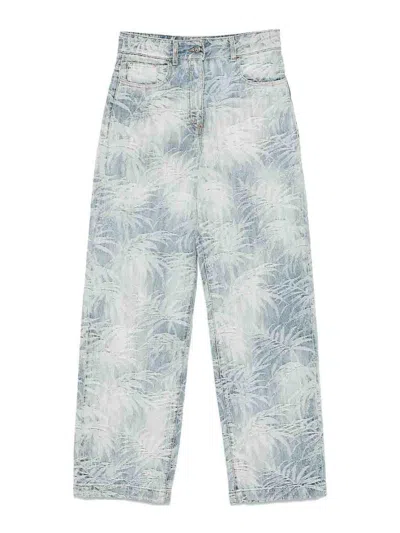 PALM ANGELS LIGHT BLUE JEANS WITH A PATTERN
