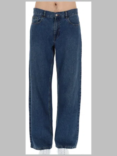 Palm Angels Neutrals Curved Logo Wide-leg Jeans In Blue