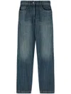 Palm Angels Laser Pinstriped Denim Pants In Blau