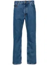 Palm Angels Monogram-embossed Straight-leg Jeans In Navy