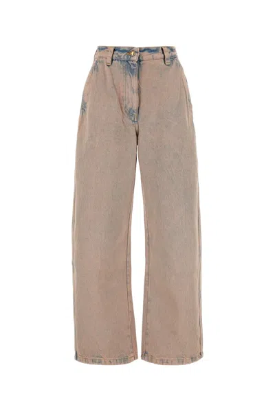 Palm Angels Bleached Denim Jeans In Brown