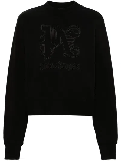 Palm Angels Monogram Statement Cotton Sweatshirt In Navy