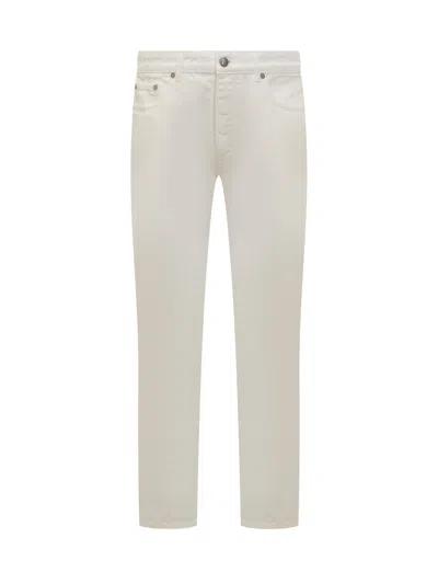 Palm Angels Jet-set Monogram Paint Jeans In Off White Black
