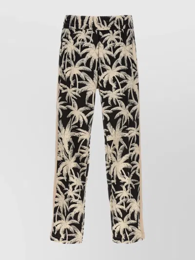Palm Angels Joggers With Palm Tree Print And Stripes In Neutral