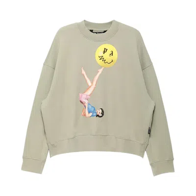 Pre-owned Palm Angels Juggler Pin Up Crewneck 'stone/pink' In Grey