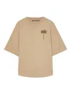 Palm Angels Beige Cotton T-shirt With Palm Print And Logo In Beige