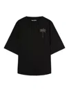 Palm Angels Blue Cotton T-shirt With Palm Print And Logo In Blue