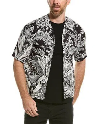 Pre-owned Palm Angels Jungle Parrots Bowling Shirt Men's In Black