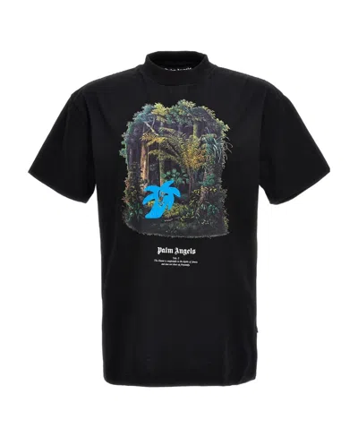 Palm Angels Jungle-print Organic Cotton T-shirt In Black