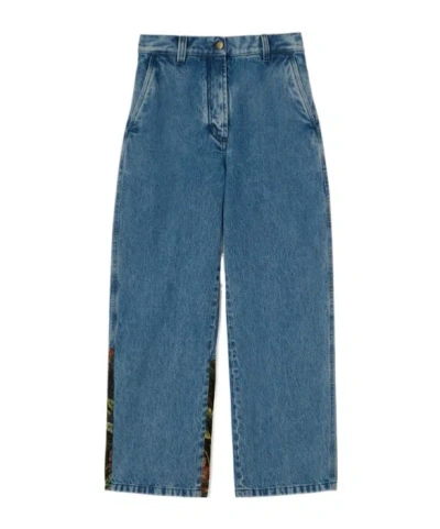 Palm Angels Jungle Printed Jeans In Blue