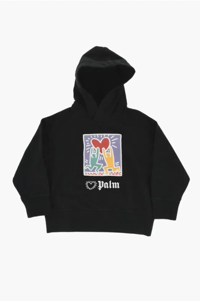 Palm Angels Keith Haring Printed Brushed Cotton Hoodie In Black