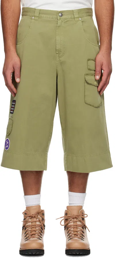 Palm Angels Khaki Military Patch Bermuda Shorts In Green
