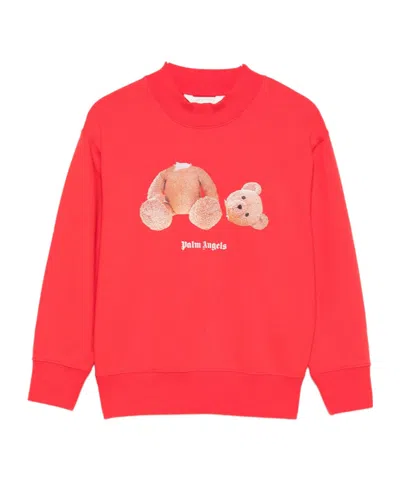 Palm Angels Kids Bear Crewneck Drop-shoulder Sweatshirt In Orange