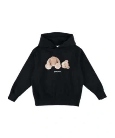 Palm Angels Kids Bear Printed Hoodie In Black