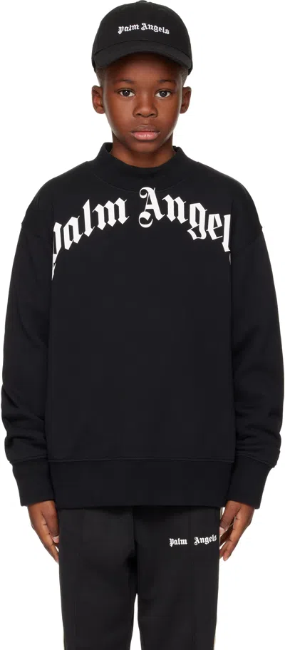 Palm Angels Kids Black Classic Curved Logo Sweatshirt In Black White