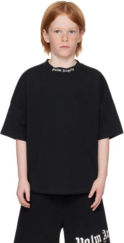 Palm Angels Kids Black Logo Block T-shirt In Black Off W