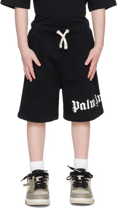 Palm Angels Kids Black Logo Shorts In Black Off W