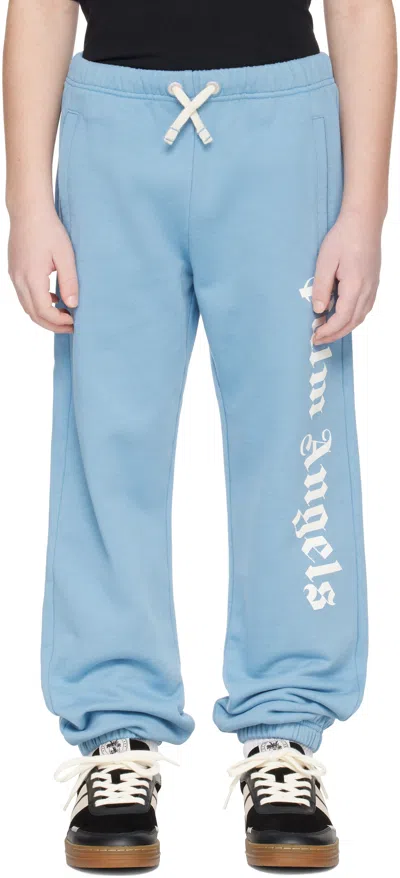 Palm Angels Kids Blue Classic Overlogo Sweatpants In Dusty Blue Offwhite