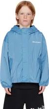 Palm Angels Kids Blue Overlogo Windbreaker Jacket In Dusty Blue Offwhite