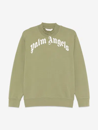Palm Angels Kids Classic Curved Logo Sweatshirt In Green